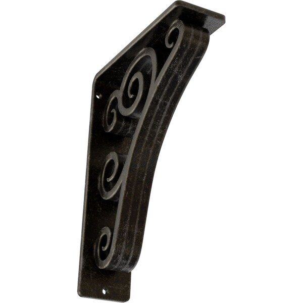 Ekena Millwork Tristan Wrought Iron Bracket, (Triple center brace), Antiqued Warm Silver 2"W x 5 1/2"D x 8"H BKTM02X05X08TTNAWS - main